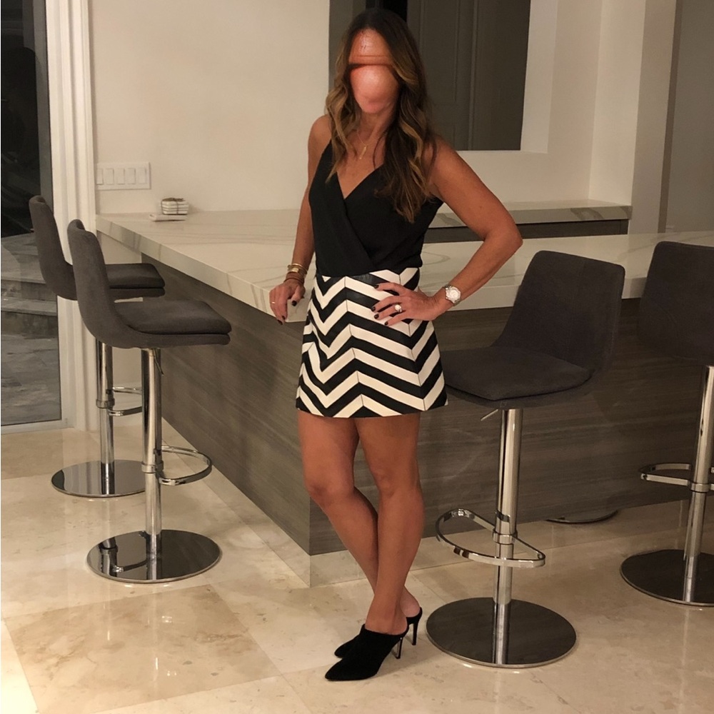 Ramy Brook Black and White Chevron Mini Skirt
